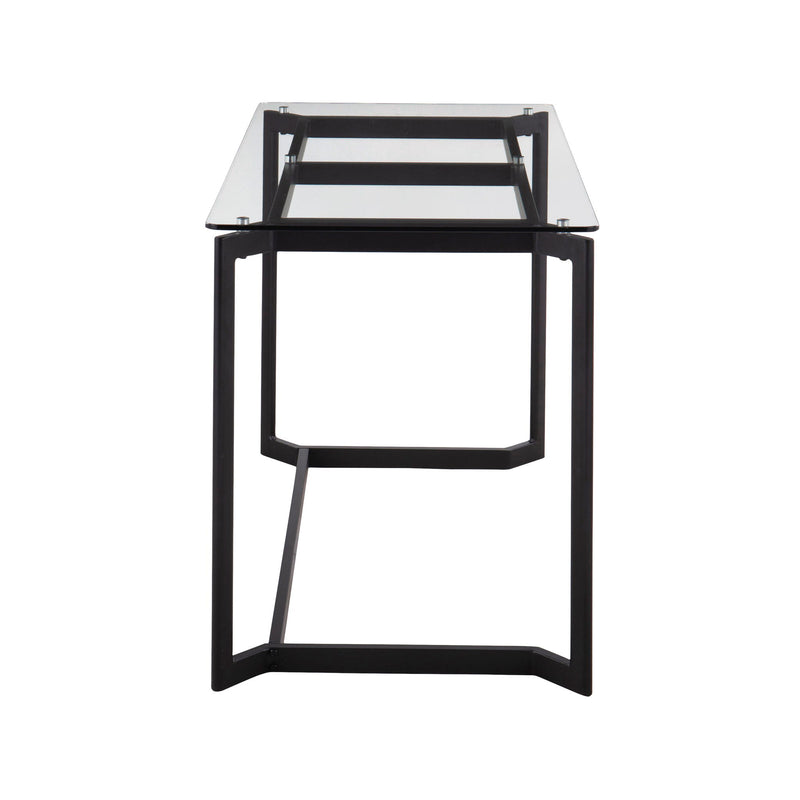 Lumi Source Masters modern black and clear office writing desk with sleek tabletop and minimal design.