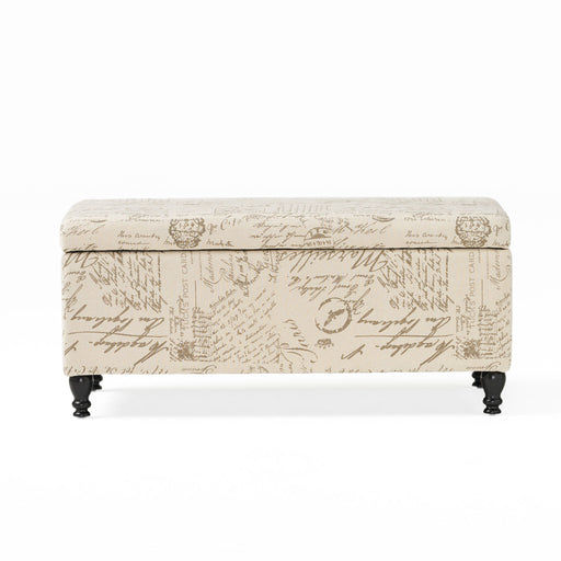 Parisian Upholstered Fabric Storage Ottoman - Beige / Reclaimed Natural - R&R Furniture Gallery (Fountain Valley, CA)