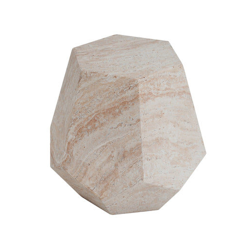 Outdoor / Indoor Lightweight Concrete Side Table, Hexagonal Round Travertine Accent Table - Beige - R&R Furniture Gallery (Fountain Valley, CA)