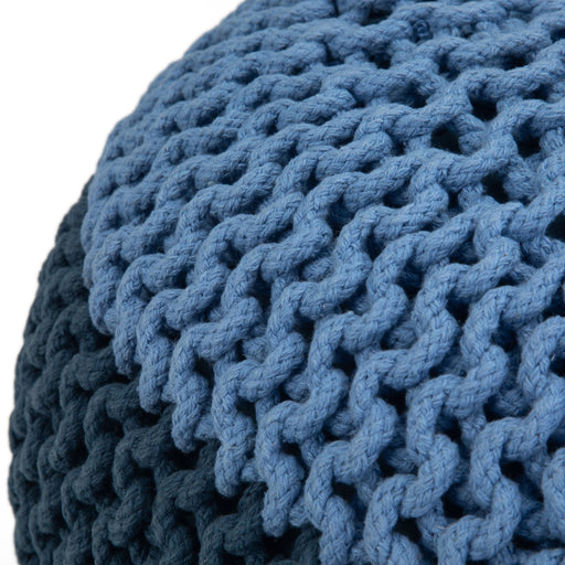 Handcrafted round knit accent pouf by Simpli-Home, featuring soft yarn and a cozy, textured design for stylish home decor.