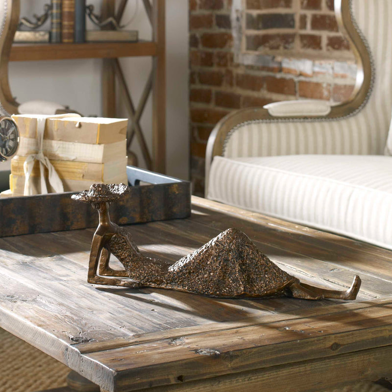 Antique bronze "Summer Days" sculpture by Uttermost, decorative figurine with detailed summer-themed design, suitable for home decor.