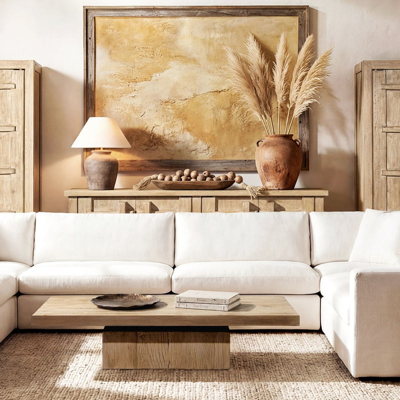 Jennifer Taylor Home Rowan 4-door sideboard cabinet in natural wood finish showing sleek design and ample storage space
