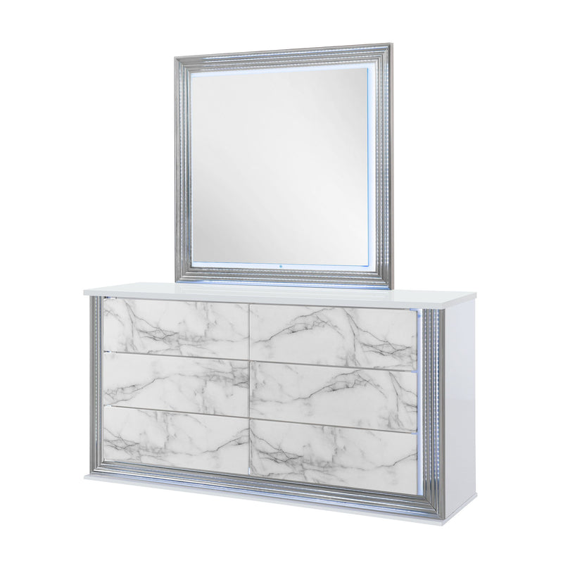 Moon - Marble Mirror With LED - White - R&R Furniture Gallery (Fountain Valley, CA)