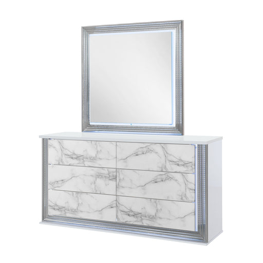 Moon - Marble Mirror With LED - White - R&R Furniture Gallery (Fountain Valley, CA)