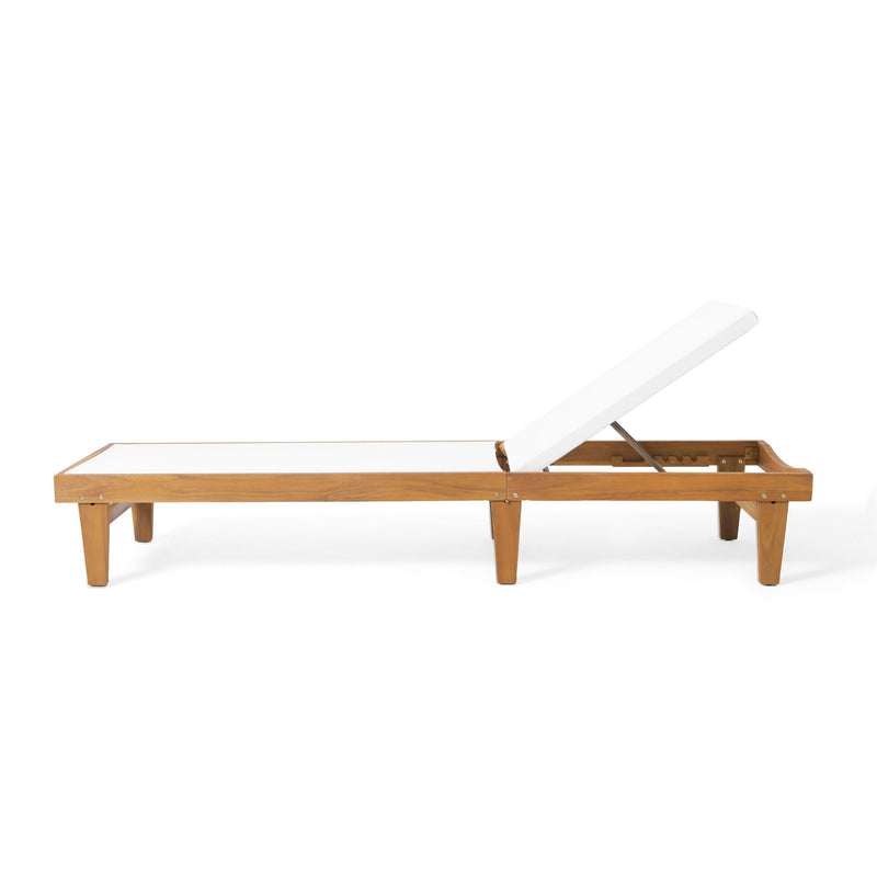 Outdoor Chaise Lounge With Acacia Wood Frame - White / Teak - R&R Furniture Gallery (Fountain Valley, CA)