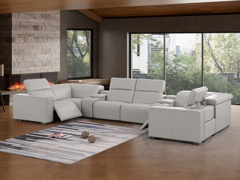 1208 - 8 Piece Modular Leather Sectional With 2 Power Recliners & Power Headrests