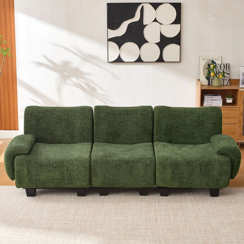 Noble House 3 seater sofa couch with curved armrests, stationary design, upholstered in soft fabric for comfortable seating.