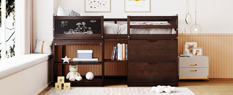 Low Loft Bed With Rolling Desk, Shelf And Drawers - R&R Furniture Gallery (Fountain Valley, CA)