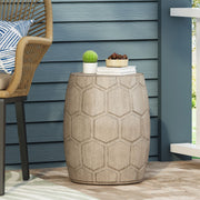 Outdoor lightweight concrete side table by Noble House, natural finish, compact design for patio or garden decor.