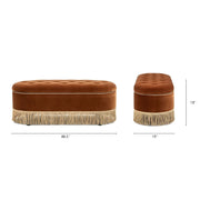 Jennifer Taylor Home Melinda oval tufted bullion fringe storage bench with upholstered fabric and decorative fringe detailing.