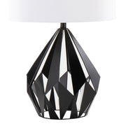 Set of two Lumi Source Geo-Me Tri contemporary table lamps with matte black bases and white shades, modern home lighting decor