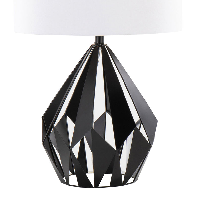 Set of two Lumi Source Geo-Me Tri contemporary table lamps with matte black bases and white shades, modern home lighting decor
