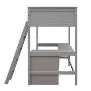 DreamHaus loft bed with integrated shelves and desk, showcasing a space-saving furniture piece for bedroom organization.