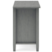 Warm Shaker handcrafted bedside table by Simpli-Home, accent nightstand with a smooth wooden finish and minimalist design.