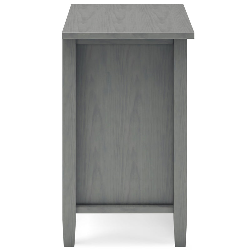 Warm Shaker handcrafted bedside table by Simpli-Home, accent nightstand with a smooth wooden finish and minimalist design.