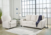 Signature Design by Ashley Rannis 2-piece living room set with a sofa and loveseat featuring neutral fabric upholstery and modern design.