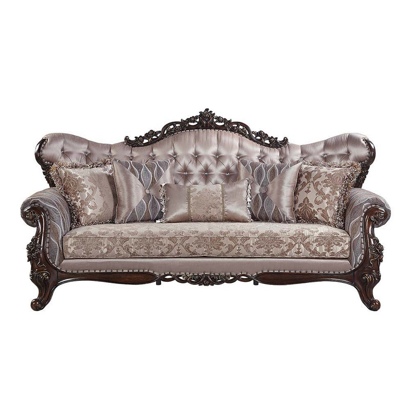 Benbek - Sofa With 5 Pillows - Fabric & Antique Oak - R&R Furniture Gallery (Fountain Valley, CA)