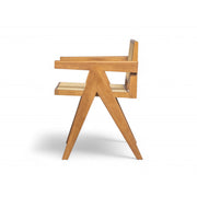 Set of two Noble House Chandigarh arm dining chairs with natural cane design and wooden legs, stylish and comfortable for dining rooms.