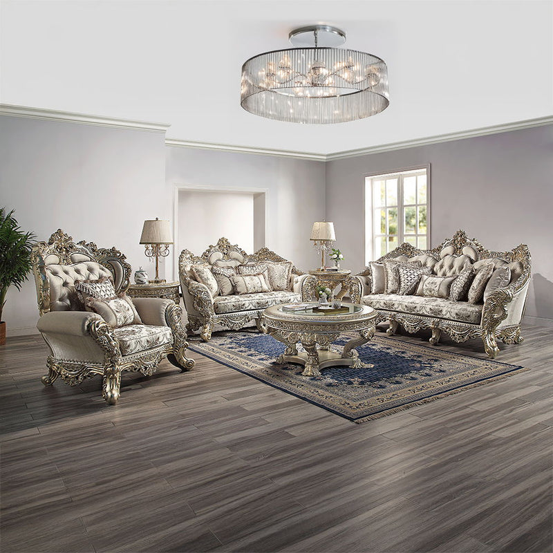 Danae - Chair With 2 Pillows - Fabric, Champagne & Gold