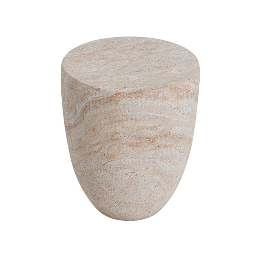Beige lightweight concrete side table with travertine surface, suitable for outdoor or indoor use, by Noble House.