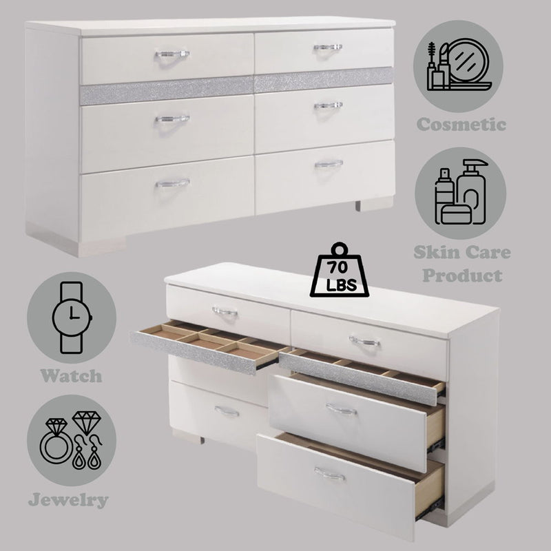 Naima II - Dresser - White High Gloss - R&R Furniture Gallery (Fountain Valley, CA)