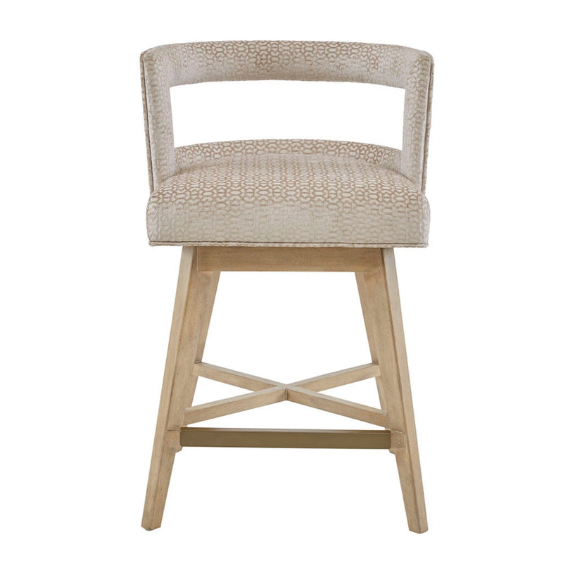 Design Swivel Counter Stool With Low Back Support Polyester And Solid Wood - Cream - R&R Furniture Gallery (Fountain Valley, CA)