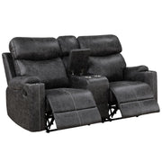 Hirah - Motion Loveseat With Console & USB Port - Dark Gray Polish Microfiber - R&R Furniture Gallery (Fountain Valley, CA)