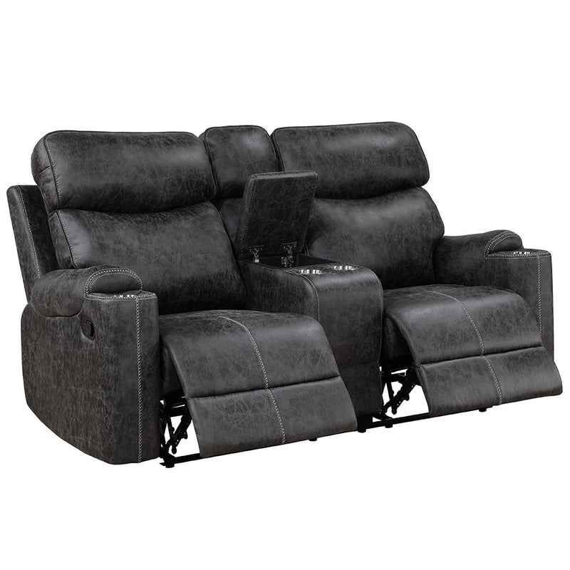 Hirah - Motion Loveseat With Console & USB Port - Dark Gray Polish Microfiber - R&R Furniture Gallery (Fountain Valley, CA)