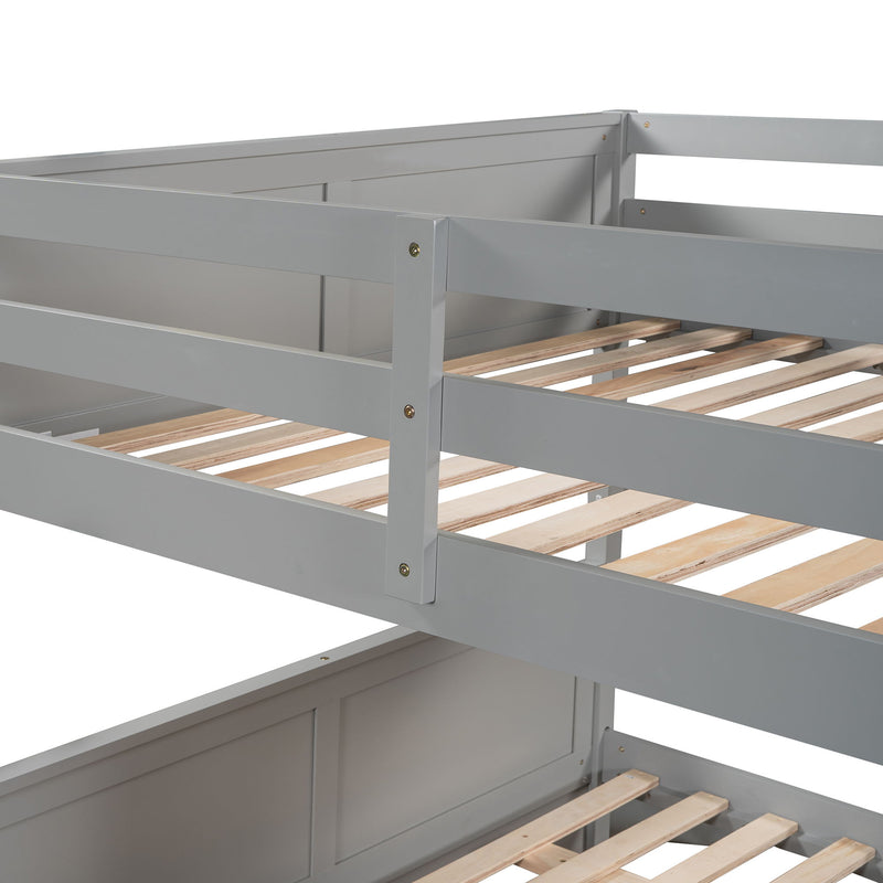 DreamHaus bunk bed with twin size trundle featuring sturdy wooden frame and ladder, ideal for space-saving bedroom furniture