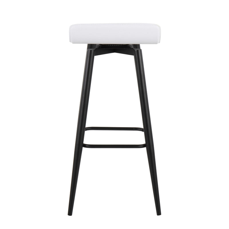 Lumi Source Ale contemporary fixed height bar stool set with sleek modern design and wooden legs, shown in a stylish home bar setting.
