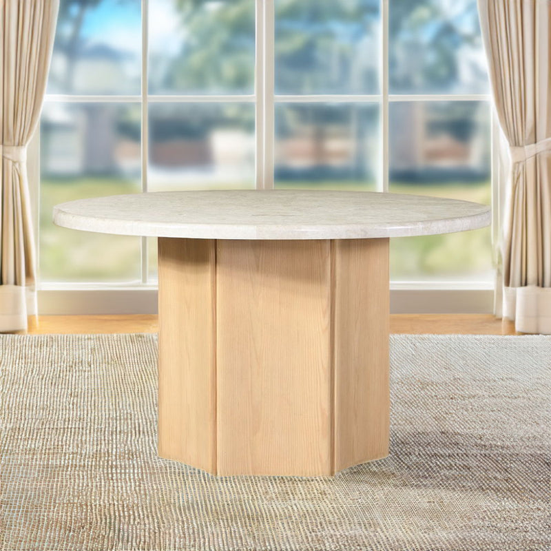 Adalynn - Round Dining Table With Marble Top - White & Weathered Gray Oak - R&R Furniture Gallery (Fountain Valley, CA)