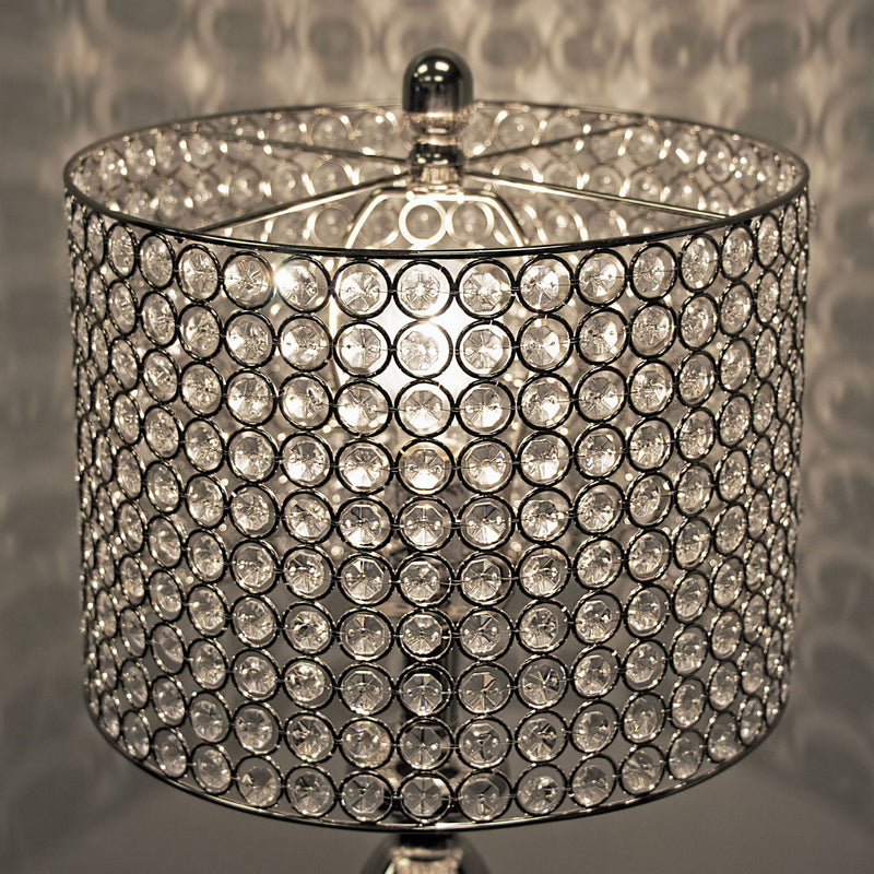 Lumi Source Ashland contemporary table lamp set with round clear crystal beads and polished nickel base, modern home lighting.