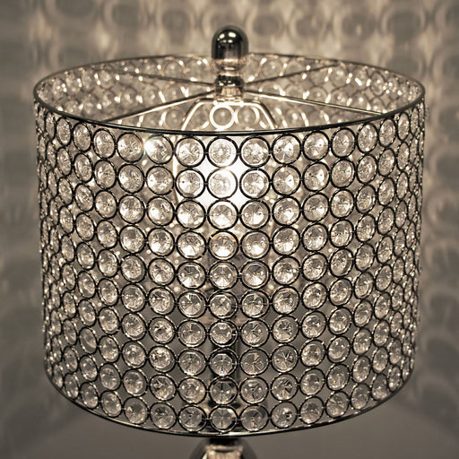 Lumi Source Ashland contemporary table lamp set with round clear crystal beads and polished nickel base, modern home lighting.