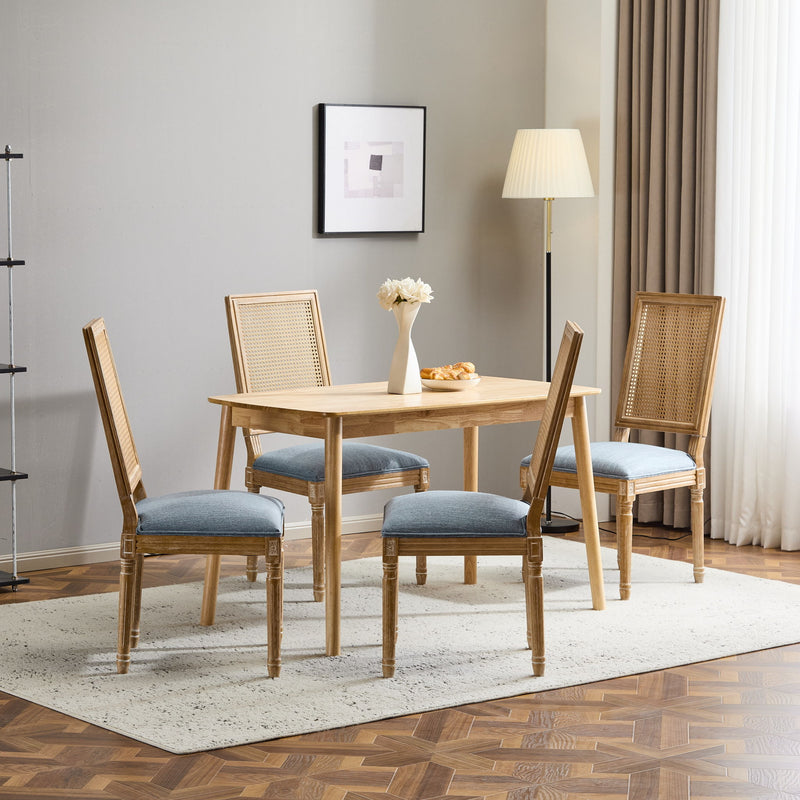 French Country Dining Chair With Rectangular Cane Backrest And Smooth Upholstered Seating - R&R Furniture Gallery (Fountain Valley, CA)