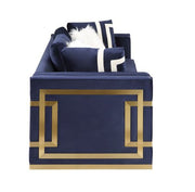 Virrux - Sofa With 6 Pillows - Blue Velvet & Gold - R&R Furniture Gallery (Fountain Valley, CA)