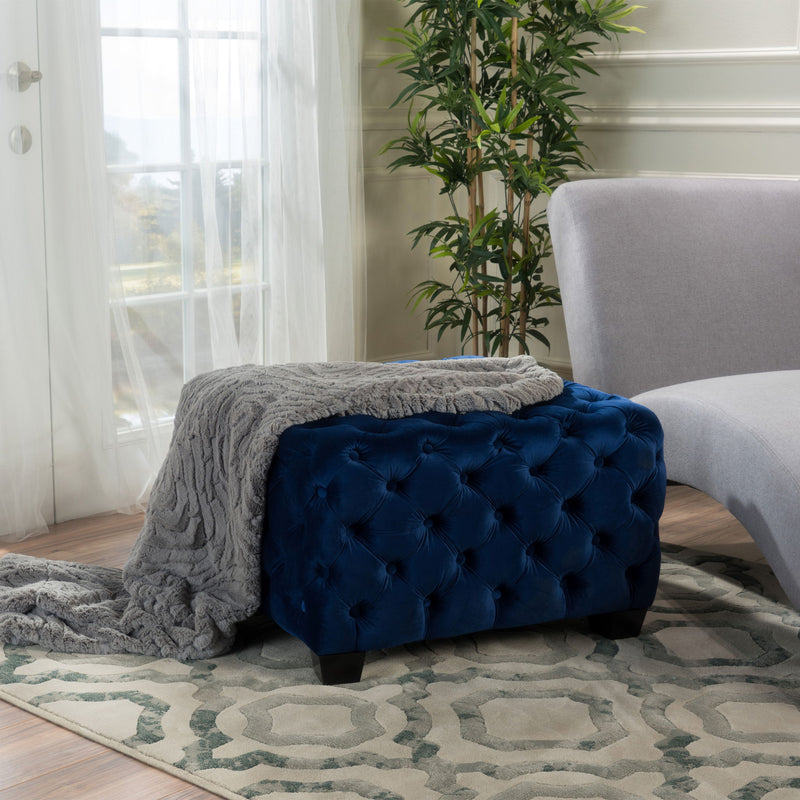 Noble House modern glam upholstered ottoman with button tufted design, soft upholstery and stylish contemporary look.