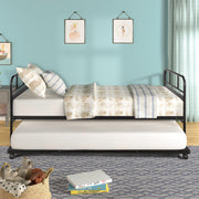 Twin Size Daybed Platform Bed Frame With Trundle Built In Casters - Black - R&R Furniture Gallery (Fountain Valley, CA)