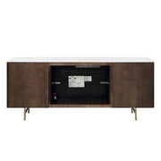 Clayten - Server With Marble Top & Fireplace - White & Espresso - R&R Furniture Gallery (Fountain Valley, CA)
