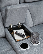 Studio Cave - Power Reclining Loveseat with Console - Steel - R&R Furniture Gallery (Fountain Valley, CA)