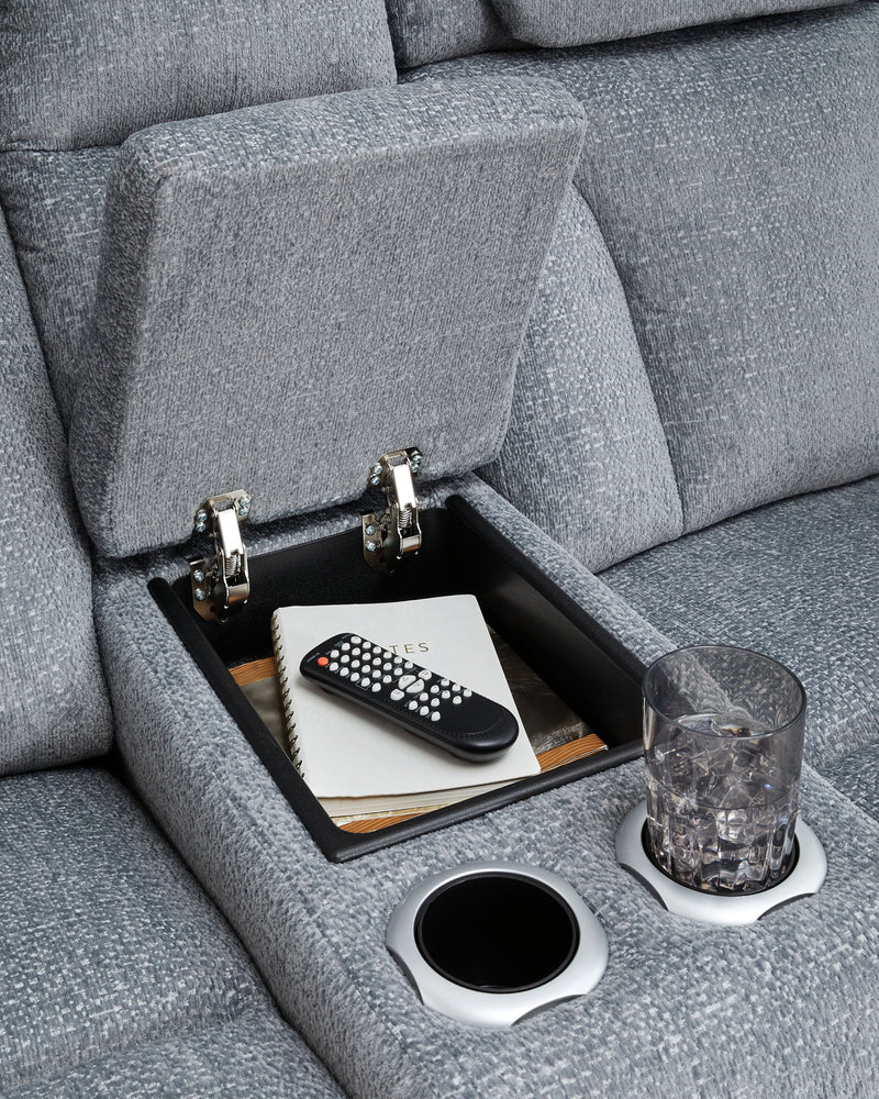 Studio Cave - Power Reclining Loveseat with Console - Steel - R&R Furniture Gallery (Fountain Valley, CA)