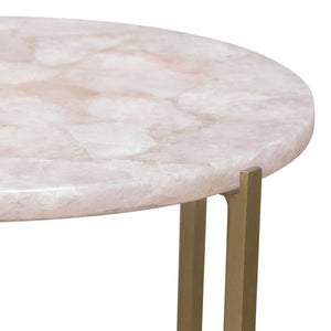 Mika Round Accent Table w/ Rose Quartz Top w/ Brass Base by Diamond Sofa