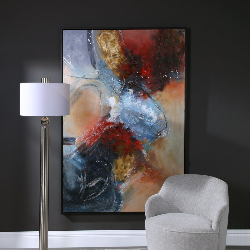 Abstract red canvas art titled Summer Sunset by Uttermost, featuring vibrant sunset colors and bold brushstroke details.