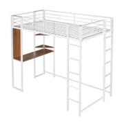 Hearth & Haven - Twin Metal Loft Bed With 2 Shelves And One Desk - White - R&R Furniture Gallery (Fountain Valley, CA)