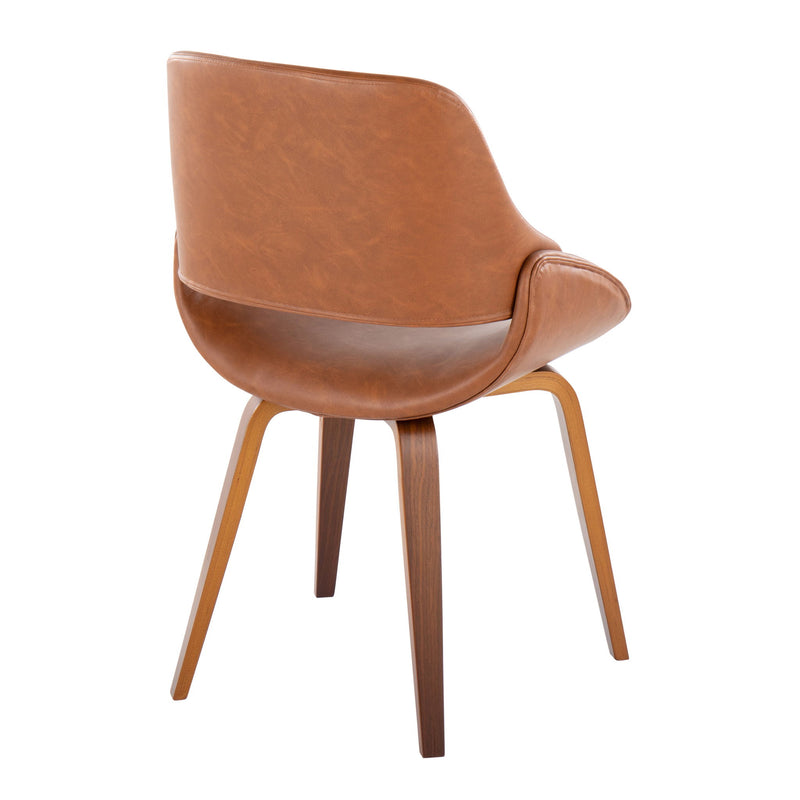Pair of Lumi Source Fabrico mid-century modern dining chairs with wooden legs and upholstered seats, set of two.