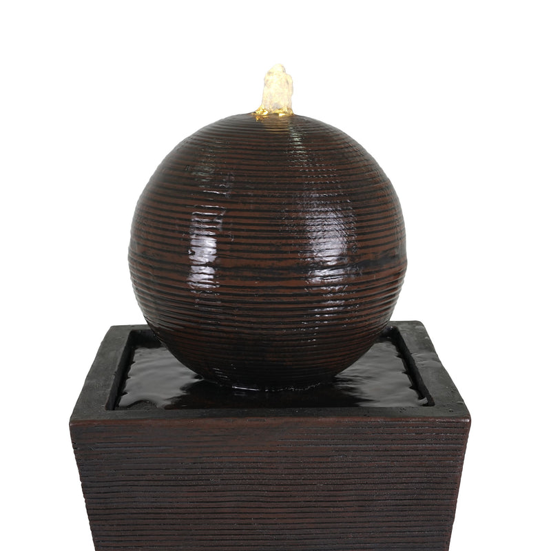 35.5" Tall Column Fountain With LED Lights, Retro Outdoor Decor, Weather Resistant Feature - Dark Brown - R&R Furniture Gallery (Fountain Valley, CA)