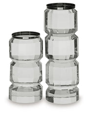 Brentley - Candle Holder Set (Set of 2) - Clear / Silver Finish - R&R Furniture Gallery (Fountain Valley, CA)