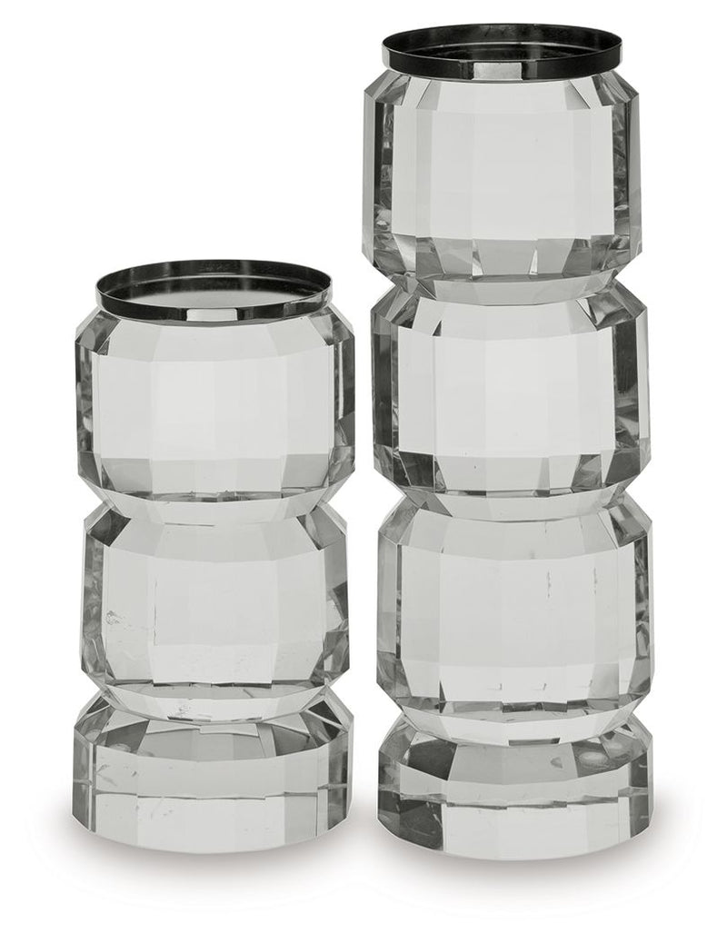 Brentley - Candle Holder Set (Set of 2) - Clear / Silver Finish - R&R Furniture Gallery (Fountain Valley, CA)