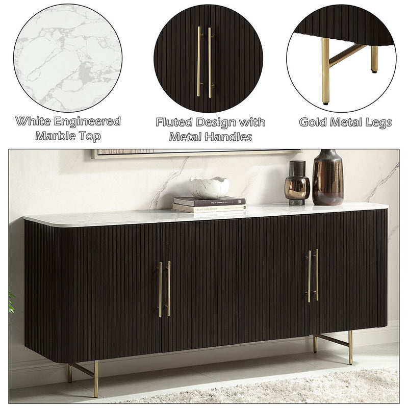Clayten - Server - White Natural Marble Top & Espresso - R&R Furniture Gallery (Fountain Valley, CA)