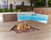 Walton Bridge - 5 Pc. - Square Bar Table W/Fire Pit, 4 Barstools - Driftwood - R&R Furniture Gallery (Fountain Valley, CA)