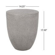 Outdoor lightweight concrete side table by Noble House with a natural finish, suitable for outdoor patio or garden decor.